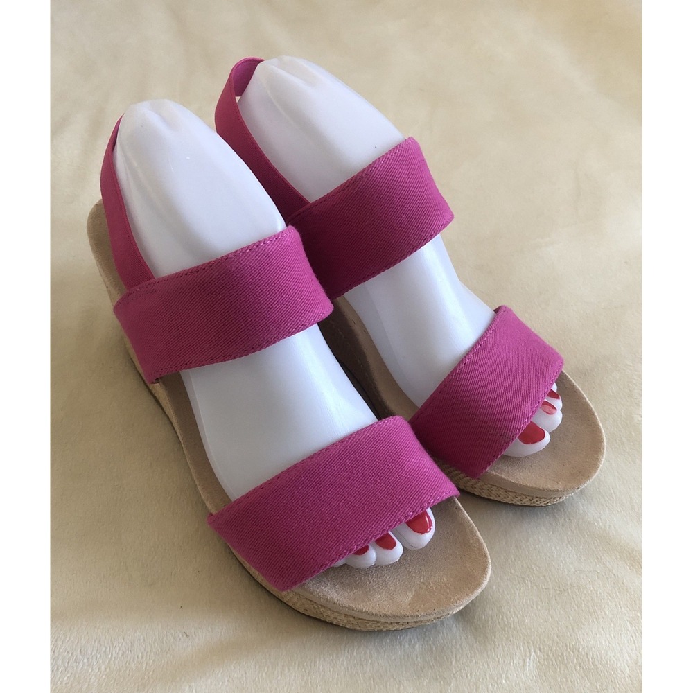 Life Stride Wedge Delta Rasp Canvas Wedge Sandals Hot Pink Elastic 8.5M